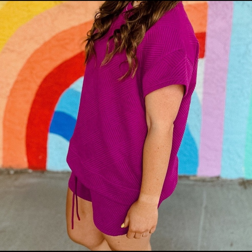 Vibrant Magenta Short Sleeve Top and Shorts Set